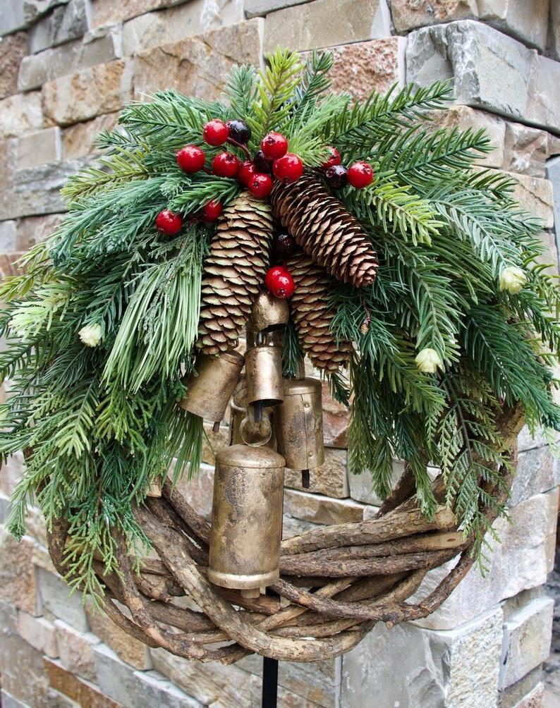Farmhouse Christmas Wreath, Boho Wreath